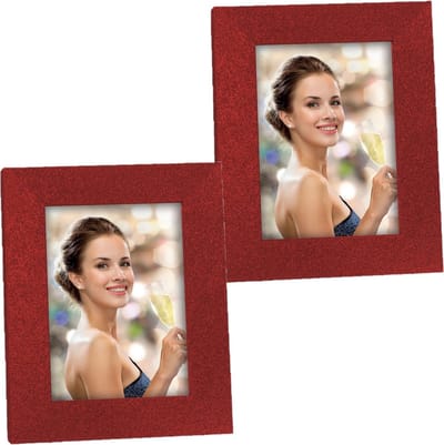 2x stuks houten fotolijstje rood met glitters 21 x 25 cm geschikt voor een foto van 15 x 20 cm