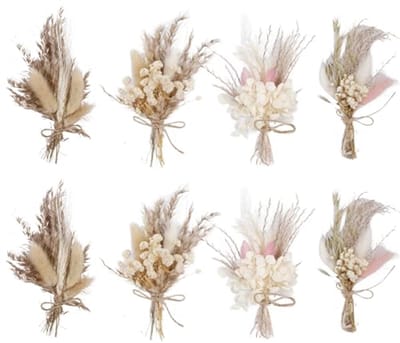 SnelShoppen - 8 stuks mini-gedroogde bloemen, decoratieve droogbloemen voor knutselen, bruiloftsdecoratie en thuisfeest, kleine boeketten voor fotolij