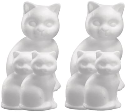 Rayher hobby Piepschuim dieren figuren - 6x stuks - kat / poes - wit - 13 cm