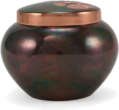 Odyssey urn van Raku Kleur goudbruin met goud kleurig ingelegde dierenpootjes Small