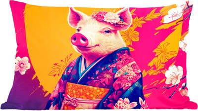 Sierkussens - Kussentjes Woonkamer - 60x40 cm - Varken - Bloemkroon - Kimono - Abstract