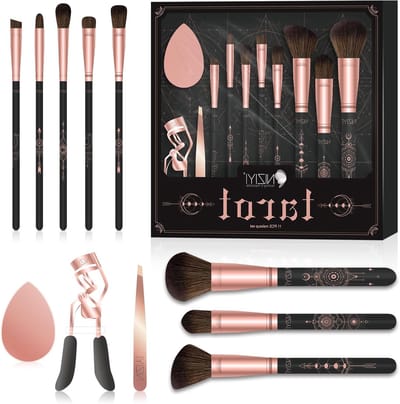 Complete 11-delige Make-up Kwasten Set voor Foundation, Oogschaduw en Blush - Hoge Kwaliteit Synthetisch, Inclusief Spons en Wimperkruller