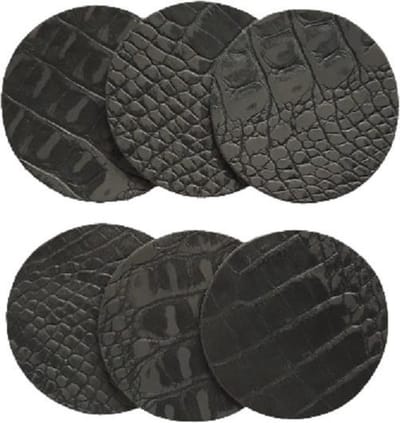 Leren onderzetters donker grijs met croco structuur set van 6 stuks - De Riemenspecialist
