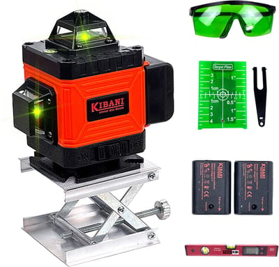 Kibani Kruislijnlaser 16 Lijnen Incl. Accessoire Koffer - Bouwlaser Zelfnivellerend - Kruislijnlaser Zelfnivellerend - Rotatielaser - Laserwaterpas - Lijnlaser - Oplaadbare Accu - Laser Groen - Met Beschermbril En Opberg Box