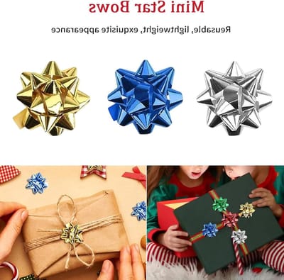 100 Stuks 1 Inch Mini Ster Geschenkbogen, Blauwe Metallic Plakbogen voor Cadeauverpakking en Decoratie - Kleine Kerst, Verjaardag en Bruiloft Cadeau Accessoires
