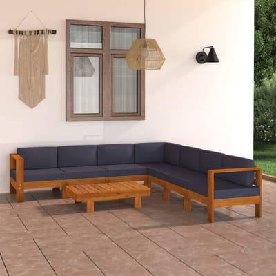 vidaXL - 8-delige - Loungeset - met - donkergrijze - kussens - acaciahout