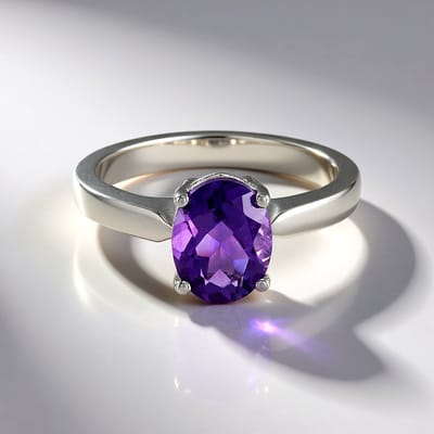 Cavill - Zilveren Ring - 925 Sterling Zilver Platina Geplateerd - Siberische Amethist Ovaal 1 475ct - Elegante Paarse Ringmaat 18 19