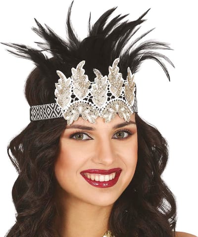 Fiestas Guirca - Diadeem Charleston met zwarte veren