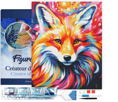 Figured'Art Diamond Painting set Volwassenen 40x50 cm met lijst Kleurrijke Abstracte Vos - 5D DIY Art full drill vierkante diamant - Canvas al ingelijst