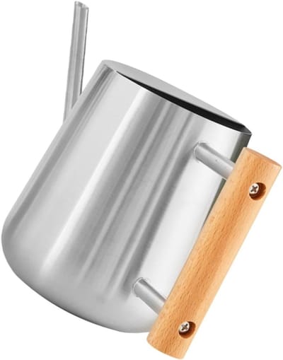 Metalen Gieter - Tuingieter Schenktuit - Kamerplanten Water Geven - Comfortabele Houten Handgreep - 900 Ml - Zilver