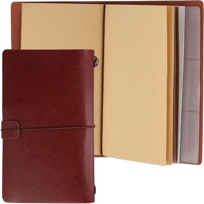 Vintage Reistageboek 20 x 12 cm van Bruin Leer met Gelinieerd Papier en PVC Tas, Perfect voor Werk en Reizen