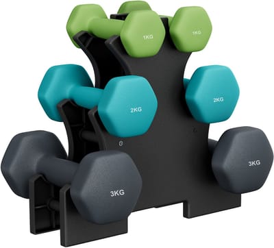 SONGMICS - Dumbells - Dumbells Set - Halterset 3 Paar - 1 kg 2 kg 3 kg - Met Opbergrek - Voor Fitness en Krachttraining