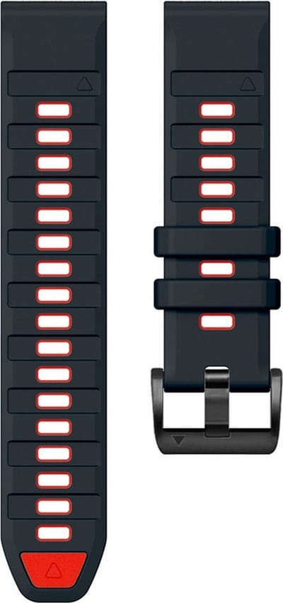 Siliconen bandje - geschikt voor Garmin Fenix 5 / 5 Plus / 6 / 6 Pro / 7 / 7 Pro / 8 (47 mm) / E (47 mm) / Epix (Pro) (2) 47 mm / Quatix 5 / 6 / 7 / 7 Pro / Approach S60 / S62 / S70 47 mm / MARQ / D2 Delta / D2 Mach 1 / Descent G1 - zwart-rood