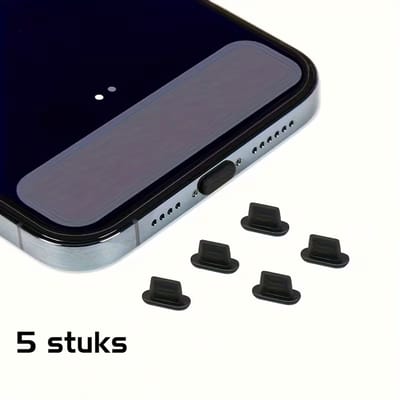 DW4Trading Siliconen Stofpluggen 5 Stuks Voor Lightning Aansluitingen, Ideaal Voor Iphones, Ipads en Airpods - Zwart