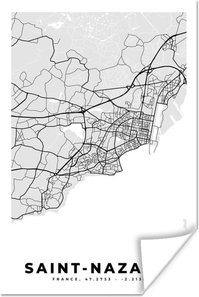 Poster Frankrijk - Plattegrond - Kaart - Saint-Nazaire - Stadskaart - 120x180 cm XXL