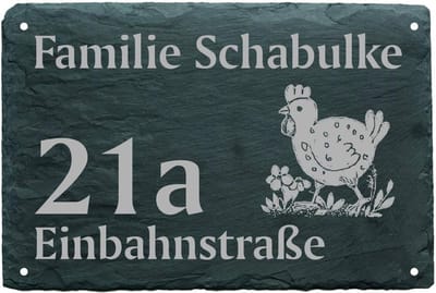 Huisnummer Deurbord - Naam Straatbord - Wandmontage Buiten - Natuursteen Uniek - 22 x 16 cm - Leisteen