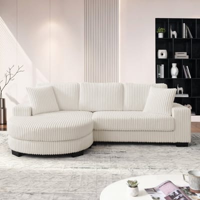 OKWISH Hoekbank 256,5 x 133,5 x 89 cm - Modulair Met Verplaatsbare Ovale Hocker - Woonkamer Of Kantoor - Beige