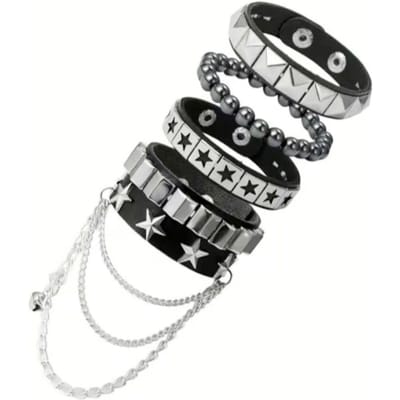 4 Punk Mode Armbanden, Heren- En Dames Gothic Kleding Accessoires, Hip-Hop Rock Pu Leer Armbanden, Klinknagel Armbanden gray