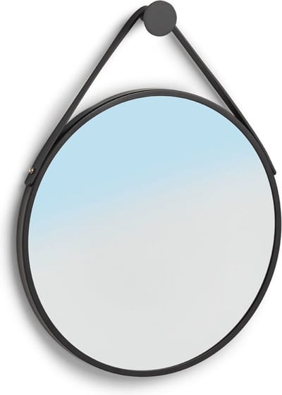 Zeller Wandspiegel met ophanghaak - rond - zwart - metaal - D40 cm - Industriele spiegel voor in de hal, badkamer of toilet