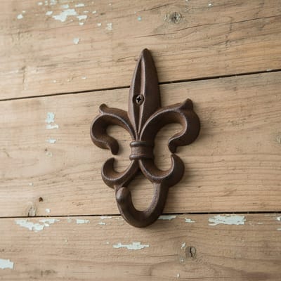 Wandhaak gietijzer Lelie set van 2 stuks 13x9 cm Antiek Bruin - Landelijke Brocante Stijl – Sterke Kapstokhaak voor Keuken, Badkamer of Hal