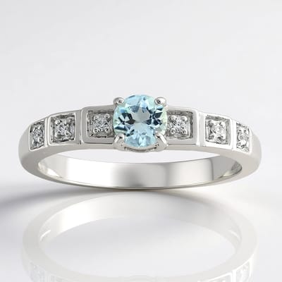 Cavill - Amblygoniet Zilveren Ring - 925 Sterling Zilver - 0,23 ct Rondgeslepen Braziliaanse Amblygoniet - 6 Zirkonia - Elegante Damesring