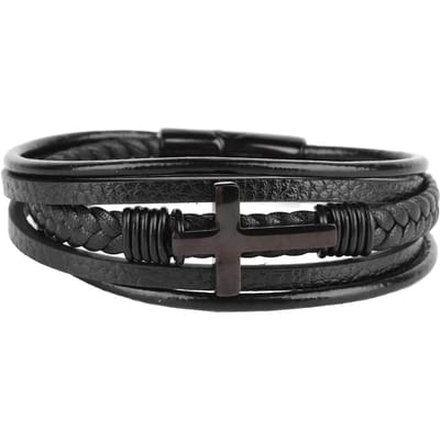 Bracelet Croix Mode Acier Inoxydable Bracelet Artisanat Exquis Bijou de Main Noir 8,46 pouces black