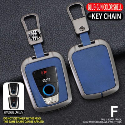 Étui Coque de Protection en Alliage de Zinc et Cuir pour Clé Intelligente de Voiture Bmw Série I3 I8 Porte-Clés Accessoires Intérieur Voiture blue