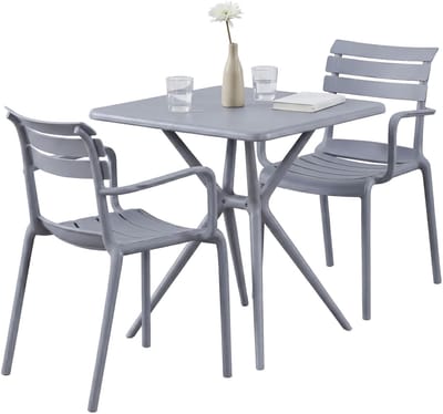 CLP Avena tuinmeubelset - 2 stapelstoelen - vierkante eettafel 72x72cm - weerbestendige balkonset - voor terras en tuin - grijs