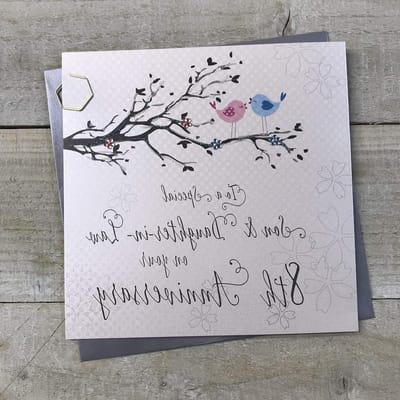 Huwelijksverjaardag Kaart - Achtste Verjaardag - Gefeliciteerd Zoon - Handgemaakt met Glitter - 16x16 cm - Wit