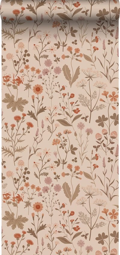ESTAhome behang veldbloemen terracotta roze - 53 cm x 10.05 m - 139597