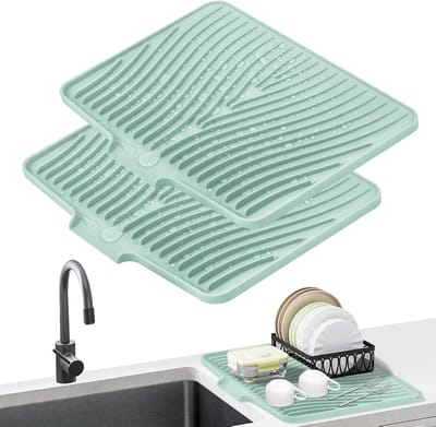 Afdruipmat - 2-pack Siliconen afwasmat-Siliconen afdruipmat voor aanrecht - 40*33*1.5cm -keukenbenodigdheden - Ingebouwde afvoer -Gemakkelijk schoon te maken en op te bergen- Antislip en bestand tegen hoge temperaturen-Ophangbaar-groen