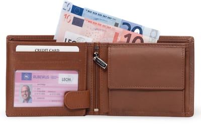 LeonDesign - Portemonnee Heren - Billfold - Cadeau - Luxe Cognac Leder - Portefeuille - Geschikt voor 10 Pasjes - 2 Biljetvakken