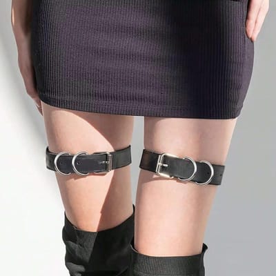 2 Pièces Ceinture Punk Creuse Réglable en PU Jarretières Sexy pour Femmes Accessoires pour Jambes et Corps Convient aux Femmes black