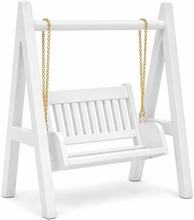 Poppenhuis Schommel - Miniatuur Houten Meubel - Poppenhuis Decoratie - Met Gouden Ketting - 118 x 65 cm - Wit