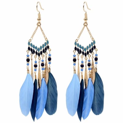 Fako Bijoux® - Oorbellen - Bohemian - Veren - Retro - Blauw