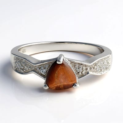 Cavill - Zilveren ring 925 Sterling met Rode Tijgeroog 0,76 ct triljant cabochon & Witte Topaas - Handgemaakt Edelstenen Sieraad