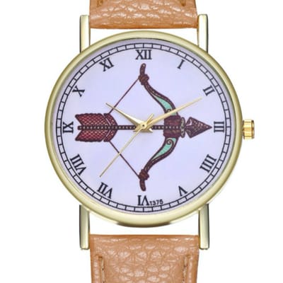 Hidzo Horloge Pijl en Boog Ø 38 - Beige - Kunstleer - In Horlogedoosje