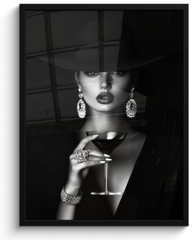 Poster in lijst - Fotolijst 50x70 cm - Posters - Vrouw - Cocktail - Chic - Posterlijst zwart - Decoratie - Wanddecoratie woonkamer - Muurdecoratie slaapkamer
