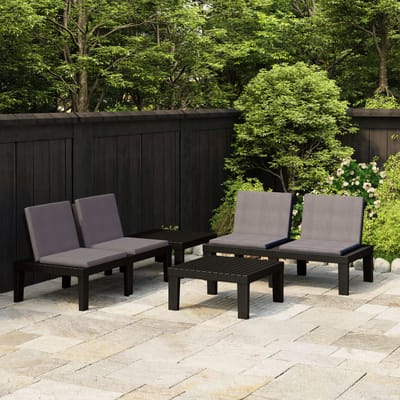 vidaXL - 4-delige - Loungeset - met - kussens - kunststof - grijs