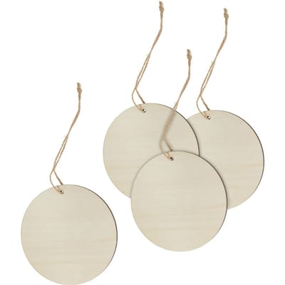 Houten decoratieve hanger "Rond" met lint, set van 4 - Ø 9,5 cm