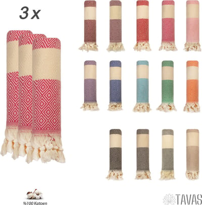 TAVAS Theedoeken & Keukendoeken Set van 3 - 50x90cm – Fuchsia - 100% Katoen – Wafelstructuur – Sneldrogend – Zachte Handdoeken voor Keuken
