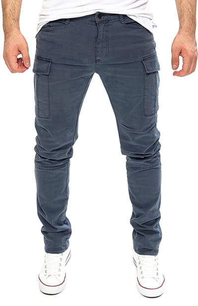 Yazubi Heren Cargobroek Jayden – Katoen Stretch – Blauwgrijs – 7 zakken