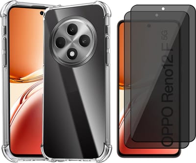 Hoesje geschikt voor Oppo Reno 12F / 12FS - 2x Privacy Screenprotector Volledig Dekkend Glas - Shockproof Transparant