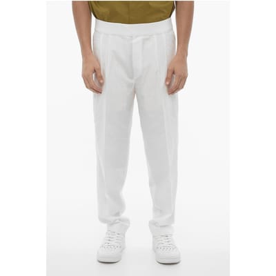 Slim fit broek met dubbele plooi en elastische tailleband in wit