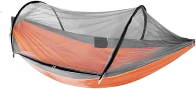 Hangmat met Klamboe - Kampeerhangmat Buiten - Ontspannen Buiten - Snel Openend Net - Eén Persoon - Oranje