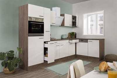 Hoekkeuken 310 cm - complete keuken met apparatuur Oliver - Donker eiken/Wit - keramische kookplaat - vaatwasser - afzuigkap - oven - spoelbak