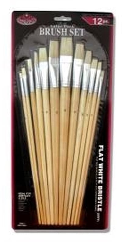 R&L White Bristle Flat Brush Set (Stiff) - 12 Pack
