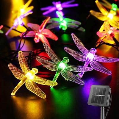 Daity 5m Libel Solar Lichtsnoer - Buiten 5m 20 LED Waterdichte Solar Lichtsnoer - 8 Modi Decoratieve Verlichting voor Terras Tuin Tuinhek Bruiloft Kerstfeest - Veelkleurig