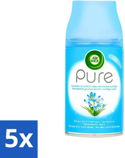 5 x Air Wick Freshmatic Automatische Spray Navulling Pure Lentedauw 250 ml - Luchtverfrisser - Lentedauw - Natuurlijke Geur - Geurverspreider - Geurneutralisatie