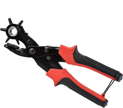 longziming -Perforatietang Leer – Professionele Revolvertang met 6 Maten (2–4,5 mm) – Dubbel Hefboommechanisme, Antislip Handgreep & Slijpstaafje – Geschikt voor Leer, Riemen, Kunststof & Stof